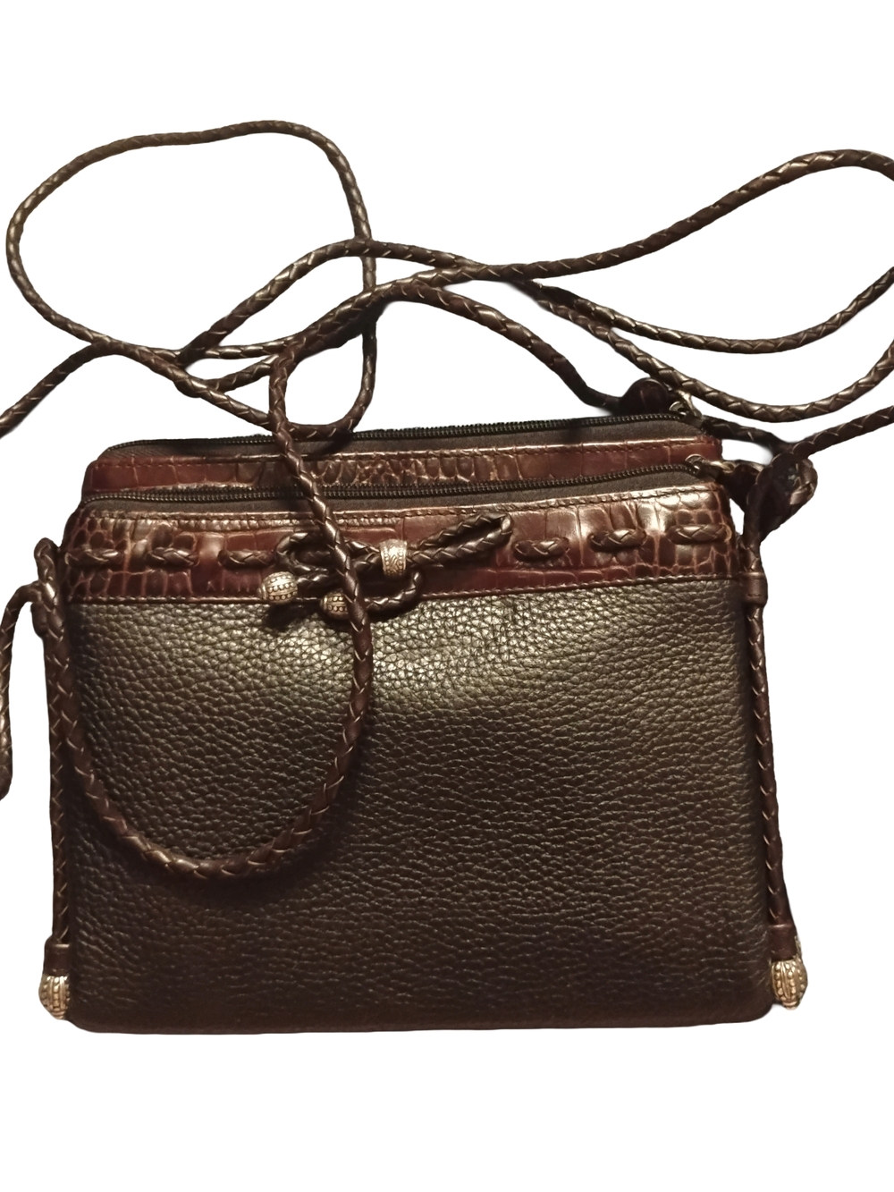 Brighton Brown Textured & Croc-Trim Crossbody Bag